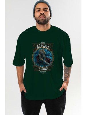 Ankhises Tyr Ön Baskılı Yeşil Oversize T-Shirt Erkek Kadın Pamuk Bisiklet Yaka Tişort