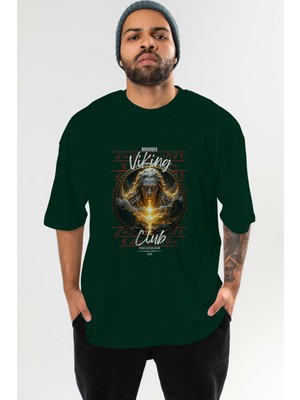 Ankhises Viking Mitolojisi  15 Ön Baskılı Yeşil Oversize T-Shirt Erkek Kadın Pamuk Bisiklet Yaka Tişort