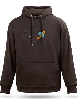 Tarrzzcom Tarrzz Unisex Satürn  Tasarım Kapşonlu Sweathirt %100 Pamuk 3 Iplik Kanguru Cepli Hoodie