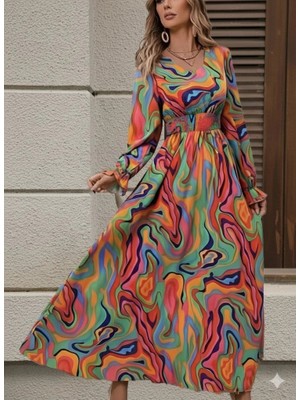 Veralya Kadın Uzun Kollu V Yakalı  Maxi Süprem Elbise