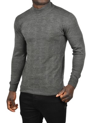 Rizzup Erkek Füme Dar Kesim Baklava Desenli Yarım Boğazlı Yaka Triko Yarım Balıkçı Yaka Kazak 2505506