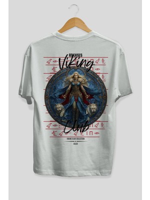 Ankhises Freyja Arka Baskılı Beyaz Oversize T-Shirt Erkek Kadın Pamuk Bisiklet Yaka Tişort