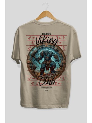 Ankhises Hrungnir Arka Baskılı Bej Oversize T-Shirt Erkek Kadın Pamuk Bisiklet Yaka Tişort