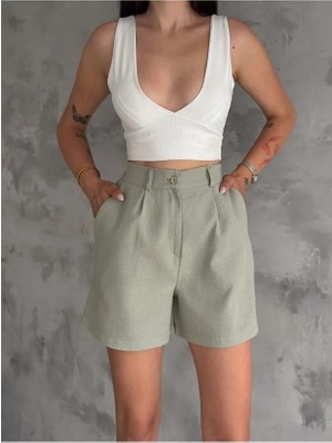 Boom Bester Kadın Premium Kalite Keten Flam Şort Astarlı Beli Lastikli