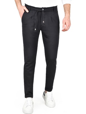 Rizzup Erkek Koyu Lacivert Beli Lastikli Slim Fit Likralı Duble Paça Penye Spor Pantolon 2502385