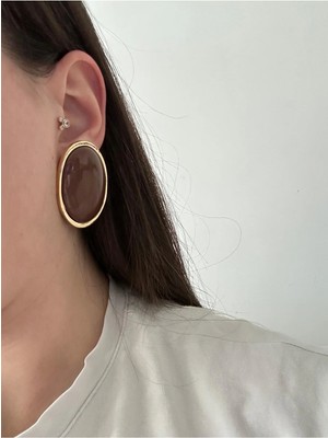 Çelik Kahve Oval Küpe