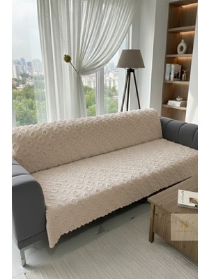 Kırlı'S Sakallı Koltuk Örtüsü Açık Bej 170X210 Çekyat Örtüsü Koltuk Şalı Jakar Kumaş Kaymaz Premium Gramajlı Anneler Günü