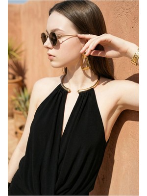 Fashion Cocktail Helenistik Couture Boyun Halkalı Jarse Derin Degajeli Sırt Dekolte Kombin Gece Halter Crop