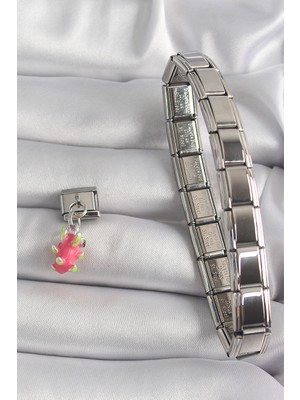 Ne Verelim Size 316L Çelik Gümüş Renk Sallantı Ejder Meyvesi Model Nomination Charm - TJ-BC1175