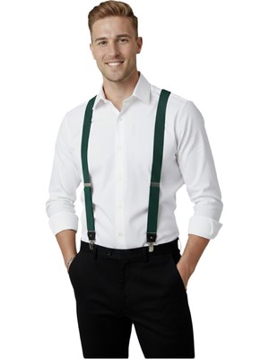 Rizzup Unisex Yeşil Derili Esneyebilen Lastik Ayarlanabilir Metal Klipsli Pantolon Askısı 2602025