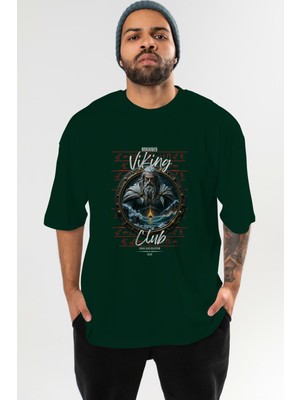 Ankhises Viking Mitolojisi  13 Ön Baskılı Yeşil Oversize T-Shirt Erkek Kadın Pamuk Bisiklet Yaka Tişort