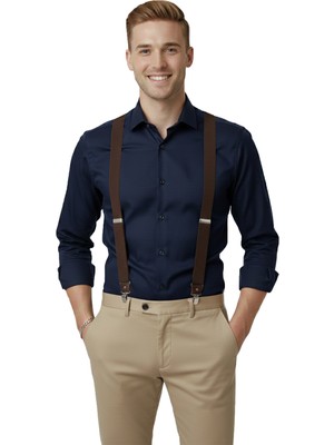 Rizzup Unisex Kahve Derili Esneyebilen Lastik Ayarlanabilir Metal Klipsli Pantolon Askısı 2602025