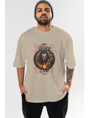 Ankhises Loke 2 Ön Baskılı Bej Oversize T-Shirt Erkek Kadın Pamuk Bisiklet Yaka Tişort
