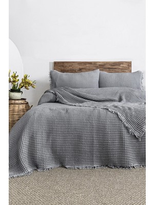 Şaheser Home Collection Norah Jakarlı Waffle Pike Takımı – %100 Pamuk, Çift Kişilik Doğal Dokulu Yatak Örtüsü