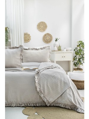 Şaheser Home Collection Marta Jakarlı Yatak Örtüsü Seti, Fırfırlı Kenar Detaylı %100 Pamuk Jakarlı Kumaş, Yumuşak Dokulu