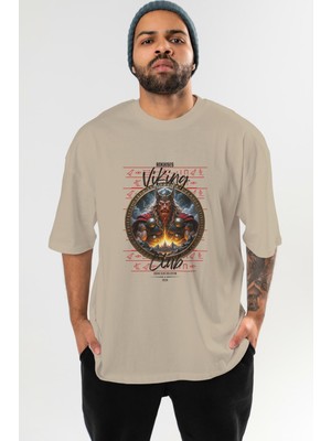 Ankhises Thor 1 Ön Baskılı Bej Oversize T-Shirt Erkek Kadın Pamuk Bisiklet Yaka Tişort