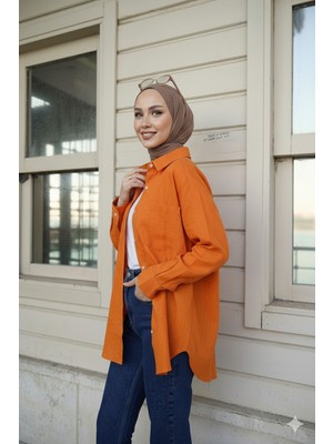 Jadewear Keten Look Owersize Gömlek
