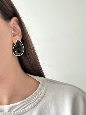 Çelik Siyah Damla Küpe