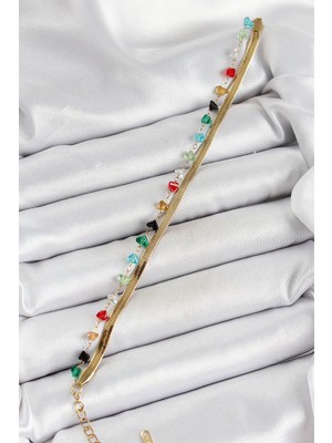 Ne Verelim Size 316L Çelik Gold Renk Kristal Karışık Renkli Taşlı 2'li Kadın Bileklik - TJ-BB7092