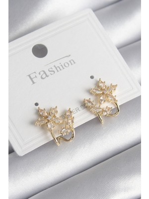 Ne Verelim Size Pirinç Gold Renk Zirkon Taşlı Çiçek Model Kadın Küpe - TJ-BKP9739