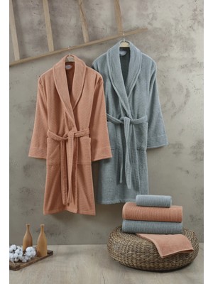 Şaheser Home Collection Elisa %100 Pamuklu Bornoz Seti, 6 Parça Aile Bornoz Takımı , Kadın & Erkek Bornoz Seti