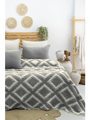 Şaheser Home Collection Sonia Müslin Yatak Örtüsü Seti, %100 Pamuk, 7 Katlı Jakarlı Dokuma, Müslin Içi Dolgulu Battaniye