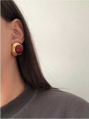 Kadın Çelik Gold Trin Bordo Küpe