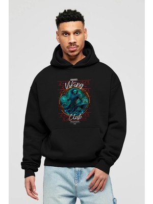 Ankhises Loke Ön Baskılı Siyah Oversize Kapüşonlu Sweatshirt Erkek Kadın