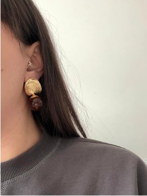 Çelik Gold Kahve Bordo Topçuk Küpe