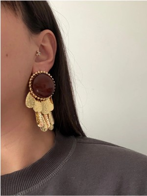 Çelik Gold Detaylı Trey Kahve Küpe