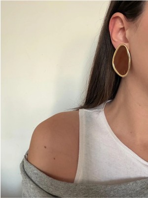 Çelik Gold Kahve Elip Küpe