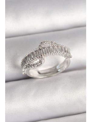 Ne Verelim Size Pirinç Gümüş Renk Su Yolu Zirkon Taşlı Ayarlanabilir Model Kadın Yüzük - TJ-BYK3690