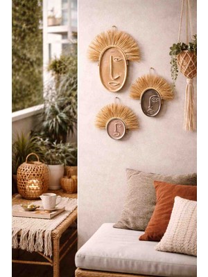 Momiko Bohem Yüzler Serisi – El Yapımı Hasır & Beton Duvar Dekoru 3