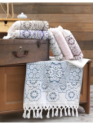 Şaheser Home Collection Marcello 6’lı Jakarlı Havlu Seti, %100 Pamuk, El Işçiliği Püsküllü Desenli Lüks Havlu