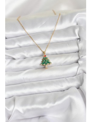Ne Verelim Size 316L Çelik Zincir Gold Renk Çam Ağacı Model Yılbaşı Temalı Kadın Kolye - TJ-BKO10720