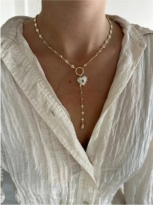 14K Çelik Üzeri Altın Kaplama Özel Seri Kalp Y Kolye