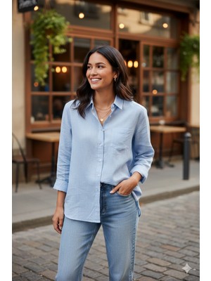 Jadewear Keten Look Owersize Gömlek