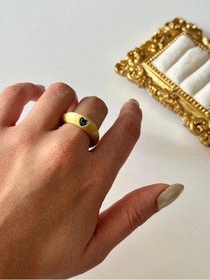 Çelik Mat Mavi Kalp Detay Yüzük Ayarlanabilir