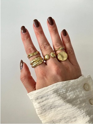 Çelik Üzeri Altın Kaplama Çoklu Set Yüzük