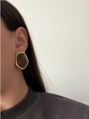 Çelik Gold Detaylı Kahve Asim Küpe