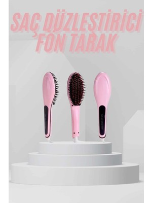 Astraltech Elektrikli Saç Düzleştirici Tarak Saç Düzleştirici Fırça Sıkı Dişli Pembe
