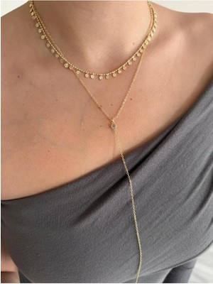 Çelik Ikili Tek Taş Y Kolye