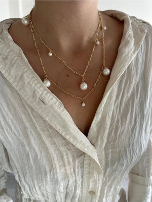 14K Altın Kaplama 90 cm Özel Seri Inci Kolye