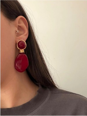 Çelik Gold Detaylı Kemik Bordo Küpe