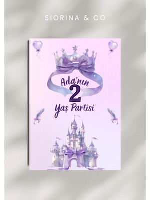 Siorina Events Kişiye Özel Doğum Günü Davetiyesi Prenses Konsepti Çocuklar Için -5 Adet