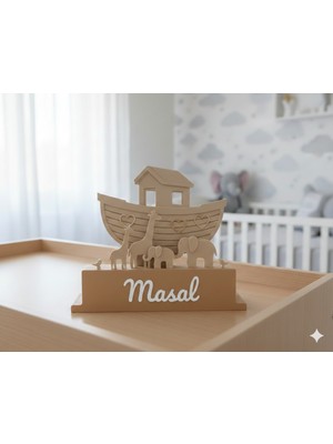 Piccomino Kişiye Özel Isimli Nuh'un Gemisi Bebek Odası Dekoratif Obje - Hayvan Figürlü Çocuk Odası Biblo