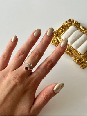 Çelik Damla Pembe Taşlı Yüzük Ayarlanabilir