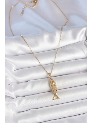 Ne Verelim Size 316L Çelik Zincir Gold Renk Zirkon Taşlı Balık Figürlü Kolye - TJ-BKO10234
