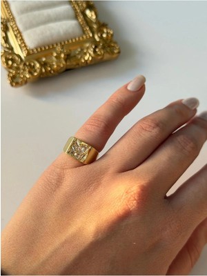 14K Çelik Üzeri Altın Kaplama (Ayarlanabilir) Serçe Parmak Yüzük