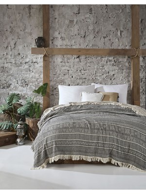 Şaheser Home Collection Etno Müslin Yatak Örtüsü – %100 Pamuk, Etnik Desenli, Püsküllü Boho Tarz Müslin Battaniye, Nefes Alan Jakarlı Yatak Örtüsü (240X260 Cm)